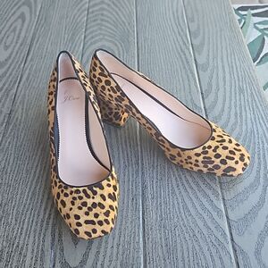 J. Crew Block Heel Square Toe Pumps Leopard Like Fur Heels- women's size 12